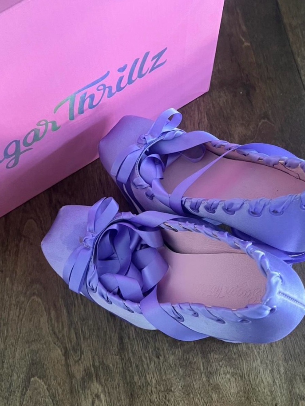 Rare - Sugar Thrillz Lavender Satin Platform Heels - Picture 4 of 4